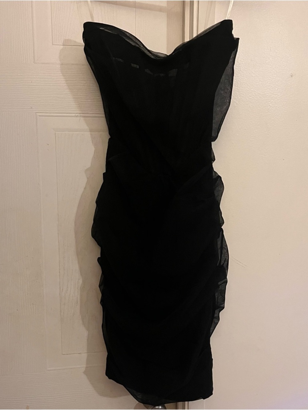 House of CB London Leila Black Mesh Strapless Corset Dress XS Bodycon Ruched - Picture 4 of 10